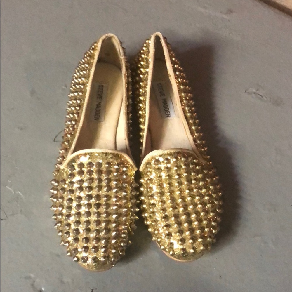 Gold Sequin & Studded Loafers- NEVER WORN- Size 7